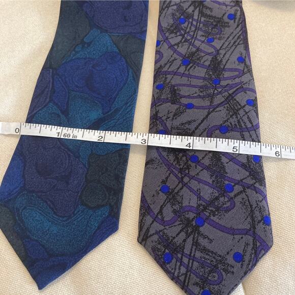 ZanZara All Silk Skinny Tie Gray Polka Dots Blue Abstract Lot of 2 - Picture 3 of 4